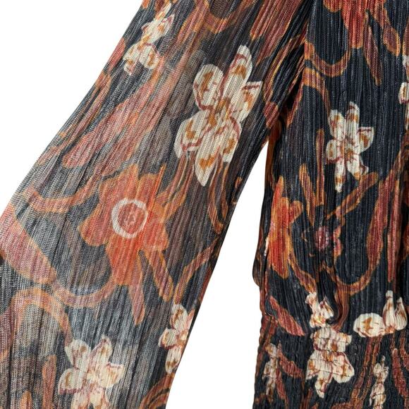 Joie Ruffled Crewneck Sheer Long Sleeve Blouse Smocked Dark Floral Print, Medium - Picture 6 of 7